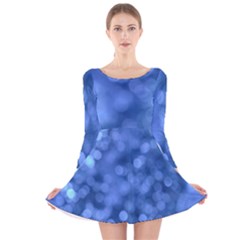 Light Reflections Abstract No5 Blue Long Sleeve Velvet Skater Dress by DimitriosArt