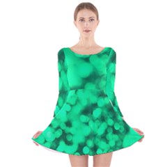 Light Reflections Abstract No10 Green Long Sleeve Velvet Skater Dress by DimitriosArt