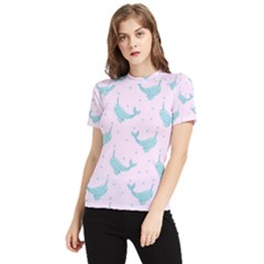 Narwales Stars  Pattern Pink Women s Short Sleeve Rash Guard by Littlebird