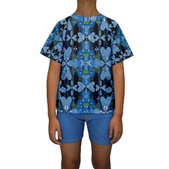 Rare Excotic Blue Flowers In The Forest Of Calm And Peace Kids  Short Sleeve Swimwear by pepitasart