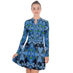 Rare Excotic Blue Flowers In The Forest Of Calm And Peace Long Sleeve Panel Dress by pepitasart