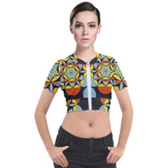 Abstract Pattern Geometric Backgrounds   Short Sleeve Cropped Jacket by Eskimos