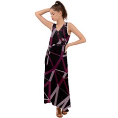 3d Lovely Geo Lines Iii V-neck Chiffon Maxi Dress by Uniqued