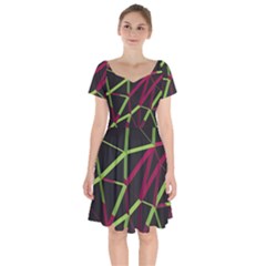 3d Lovely Geo Lines X Short Sleeve Bardot Dress by Uniqued