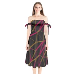 3d Lovely Geo Lines Xi Shoulder Tie Bardot Midi Dress by Uniqued