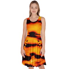 Orange Waves Abstract Series No2 Knee Length Skater Dress With Pockets by DimitriosArt