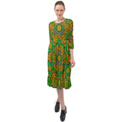 Stars Of Decorative Colorful And Peaceful  Flowers Ruffle End Midi Chiffon Dress by pepitasart