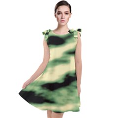 Green  Waves Abstract Series No14 Tie Up Tunic Dress by DimitriosArt