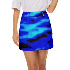 Blue Waves Abstract Series No13 Mini Front Wrap Skirt