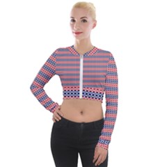 Red Blue White Troll Knots Pattern Long Sleeve Cropped Velvet Jacket by CVFabricShop