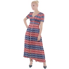 Red Blue White Troll Knots Pattern Button Up Short Sleeve Maxi Dress by CVFabricShop