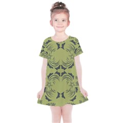 Floral Folk Damask Pattern Fantasy Flowers  Kids  Simple Cotton Dress by Eskimos