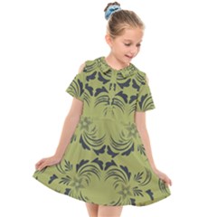 Floral Folk Damask Pattern Fantasy Flowers  Kids  Short Sleeve Shirt Dress by Eskimos