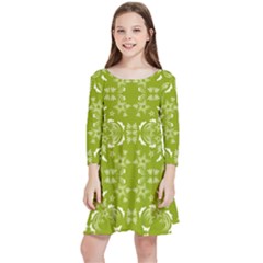 Floral Folk Damask Pattern  Kids  Quarter Sleeve Skater Dress by Eskimos