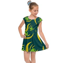 Folk Flowers Print Floral Pattern Ethnic Art Kids  Cap Sleeve Dress by Eskimos