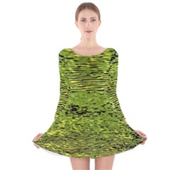 Green Waves Flow Series 1 Long Sleeve Velvet Skater Dress by DimitriosArt