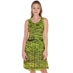 Green Waves Flow Series 1 Knee Length Skater Dress With Pockets by DimitriosArt