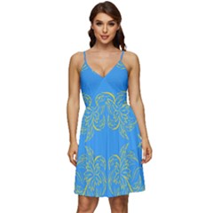 Floral Folk Damask Pattern Fantasy Flowers Floral Geometric Fantasy V-neck Pocket Summer Dress  by Eskimos