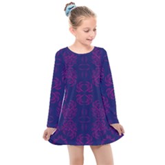 Floral Folk Damask Pattern Fantasy Flowers  Kids  Long Sleeve Dress by Eskimos