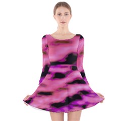 Pink  Waves Flow Series 2 Long Sleeve Velvet Skater Dress by DimitriosArt