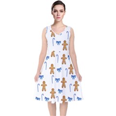 Gingerbread Man And Candy V-neck Midi Sleeveless Dress  by SychEva