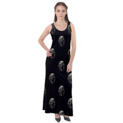 Creepy Head Sculpture With Respirator Motif Pattern Sleeveless Velour Maxi Dress by dflcprintsclothing