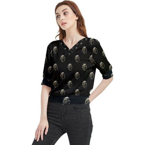 Creepy Head Sculpture With Respirator Motif Pattern Quarter Sleeve Blouse by dflcprintsclothing