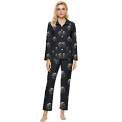 Creepy Head Sculpture With Respirator Motif Pattern Womens  Long Sleeve Velvet Pocket Pajamas Set by dflcprintsclothing