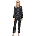 Creepy Head Sculpture With Respirator Motif Pattern Womens  Long Sleeve Velvet Pocket Pajamas Set View1