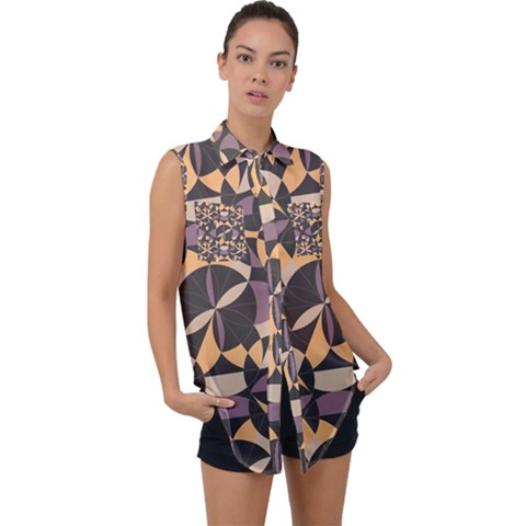 Abstract Pattern Geometric Backgrounds   Sleeveless Chiffon Button Shirt by Eskimos