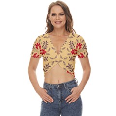 Floral Folk Damask Pattern Fantasy Flowers Floral Geometric Fantasy Twist Front Crop Top by Eskimos