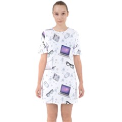 Computer Work Sixties Short Sleeve Mini Dress by SychEva