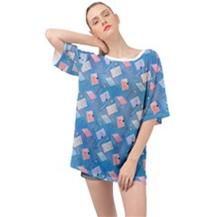 Notepads Pens And Pencils Oversized Chiffon Top by SychEva