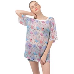 Notepads Pens And Pencils Oversized Chiffon Top by SychEva