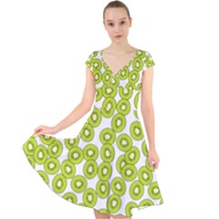 Kiwi Pattern Cap Sleeve Front Wrap Midi Dress by Valentinaart