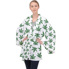 Weed Pattern Long Sleeve Velvet Kimono  by Valentinaart