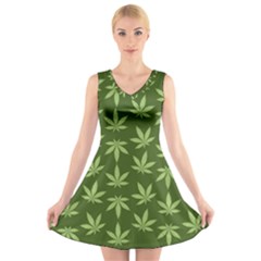 Weed Pattern V-neck Sleeveless Dress by Valentinaart