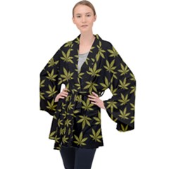 Weed Pattern Long Sleeve Velvet Kimono  by Valentinaart