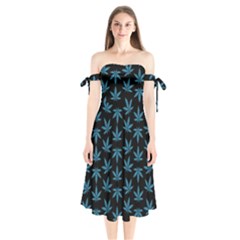 Weed Pattern Shoulder Tie Bardot Midi Dress by Valentinaart