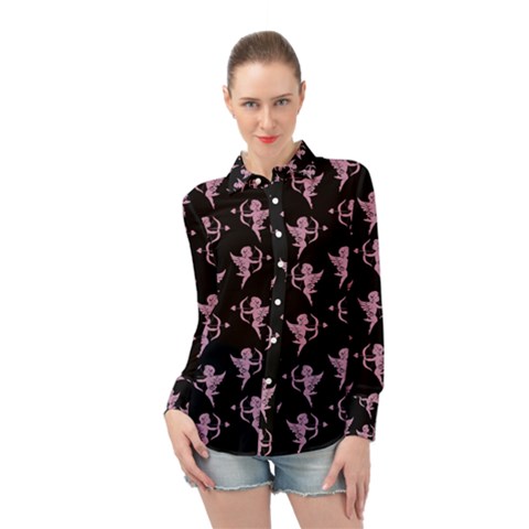 Cupid Pattern Long Sleeve Chiffon Shirt by Valentinaart