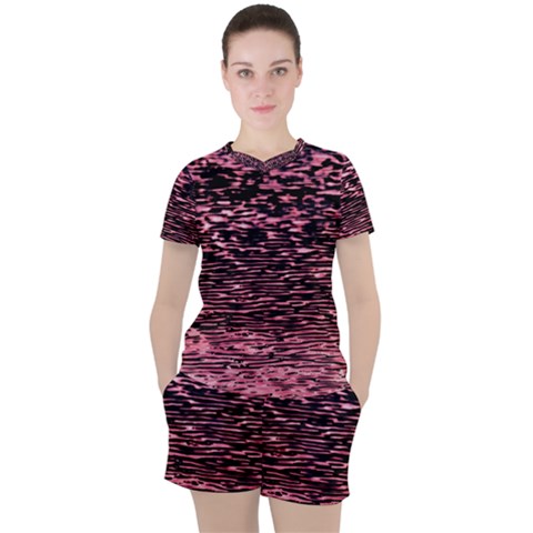 Pink  Waves Flow Series 11 Women s Tee And Shorts Set by DimitriosArt