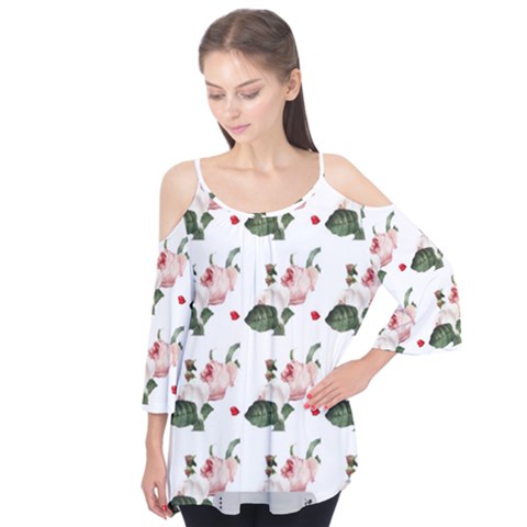 Love Spring Floral Flutter Sleeve Tee  by Janetaudreywilson