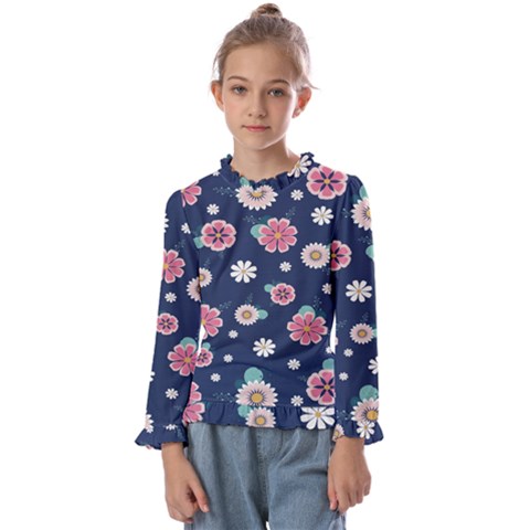 Flowers Pattern Kids  Frill Detail Tee by Sparkle