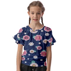 Flowers Pattern Kids  Cut Out Flutter Sleeves by Sparkle