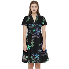 Flowers Pattern Short Sleeve Waist Detail Dress by Sparkle