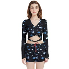 Sparkle Butterfly Velvet Wrap Crop Top And Shorts Set by Sparkle