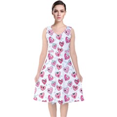 Funny Hearts V-neck Midi Sleeveless Dress  by SychEva