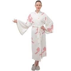 Pink Ribbons Pattern Maxi Velour Kimono by Littlebird