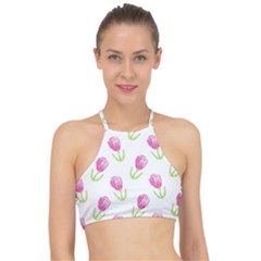 Tulips Watercolor Pattern Racer Front Bikini Top by Littlebird