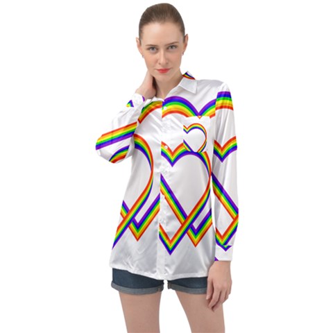 Rainbow Hearts Long Sleeve Satin Shirt by UniqueThings